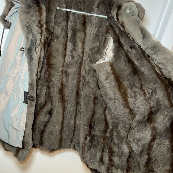 2 In 1 Iridescent Womens Coat Real Rabbit Fur Removable Vest Coat XL L GreenGold - Picture 4 of 11